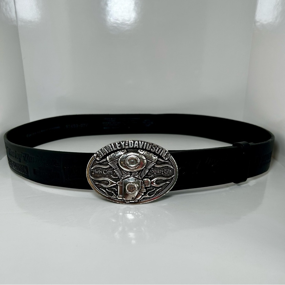 ✨✨SOLD✨✨Harley-Davidson Men’s Black Leather Belt with Harley Silver Buckle - Picture 1 of 8